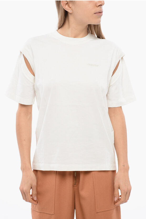ソリッド カラー クルーネック Tシャツ ウィズ カットアウト ディテール