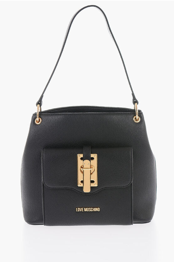 ラブ テクスチャード エフェクト フェイク レザー HOBO バッグ ウィズ マキシ ロゴ オン