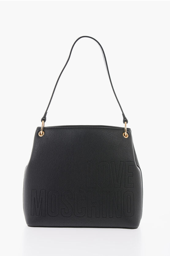 ラブ テクスチャード エフェクト フェイク レザー HOBO バッグ ウィズ マキシ ロゴ オン