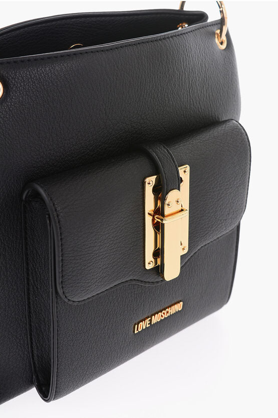 ラブ テクスチャード エフェクト フェイク レザー HOBO バッグ ウィズ マキシ ロゴ オン
