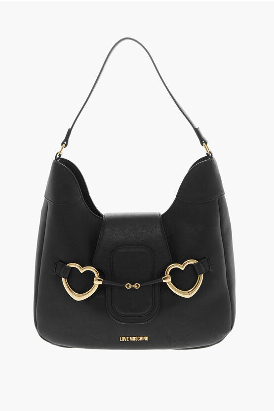 ラブ テクスチャード フェイク レザー HOBO バッグ ウィズ マキシ ハート型