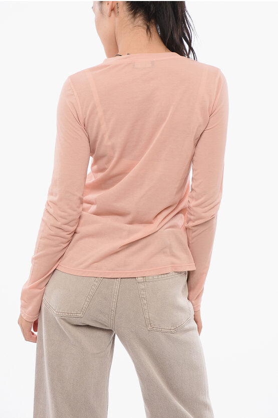 ロング スリーブ コットン ブレンド クルーネック Tシャツ