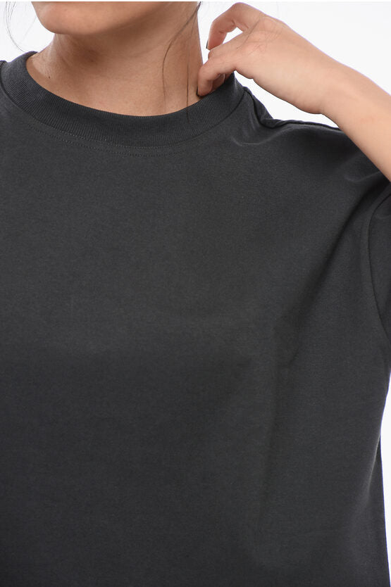 クルー ネック コットン Tシャツ ウィズ ポプリン ライニング