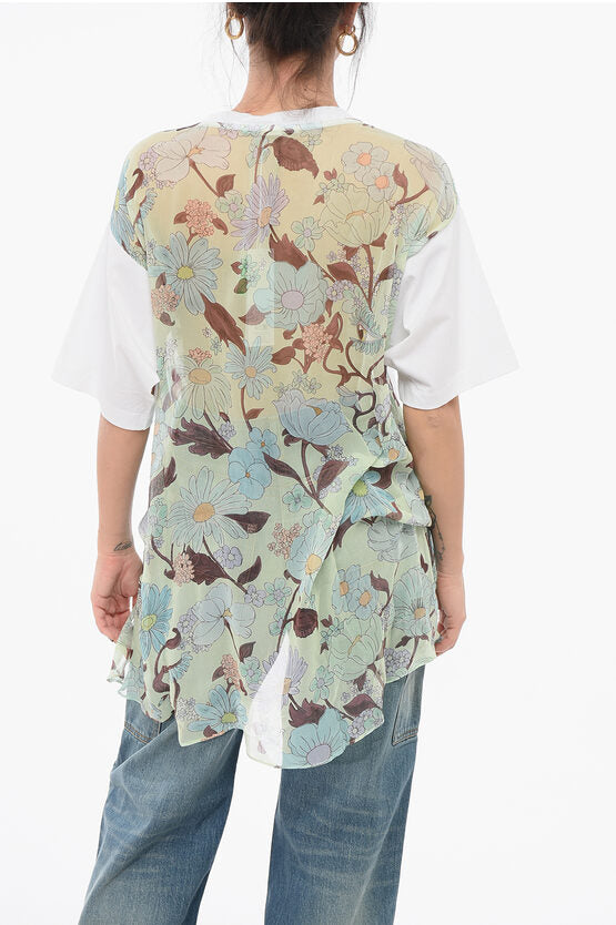 アシメトリック Tシャツ ウィズ シフォン ディテール