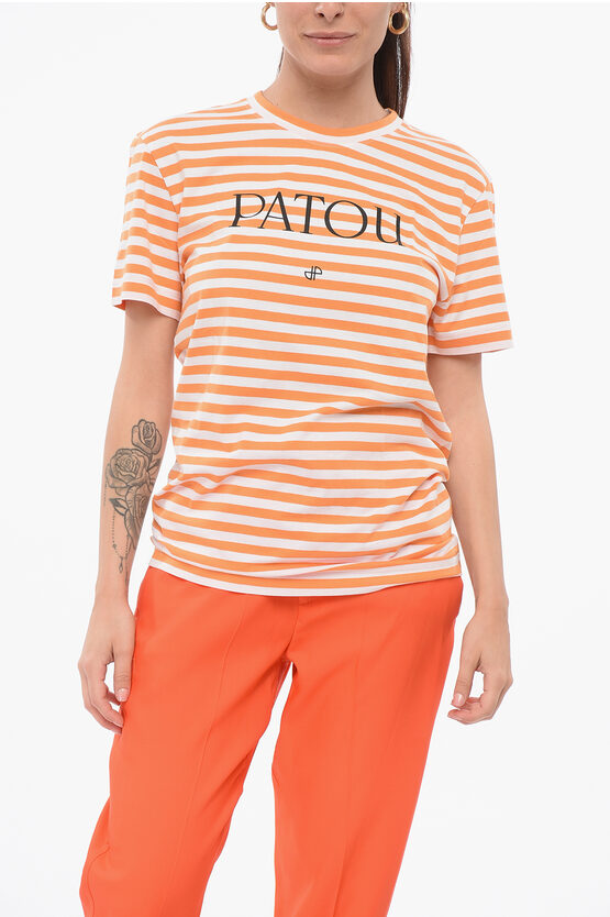 オーニング ストライプ コットン Tシャツ ウィズ プリント ロゴ