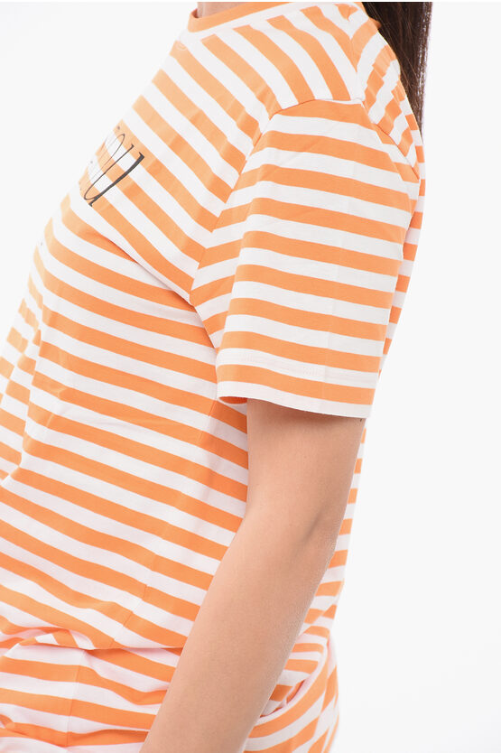 オーニング ストライプ コットン Tシャツ ウィズ プリント ロゴ