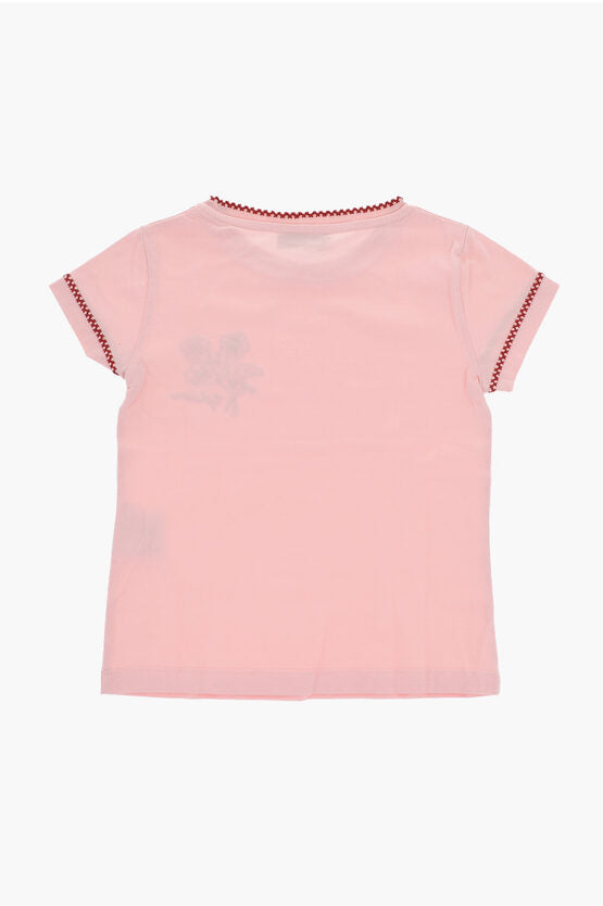 コットン クルーネック Tシャツ ウィズ フラワー エンブロイダリー