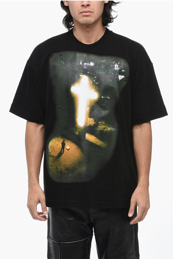 コットン クルーネック Tシャツ ウィズ マキシ プリント オン フロント