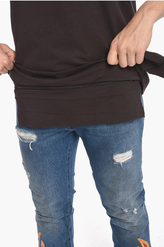 クルー ネック ウエスト ポケット コットン Tシャツ