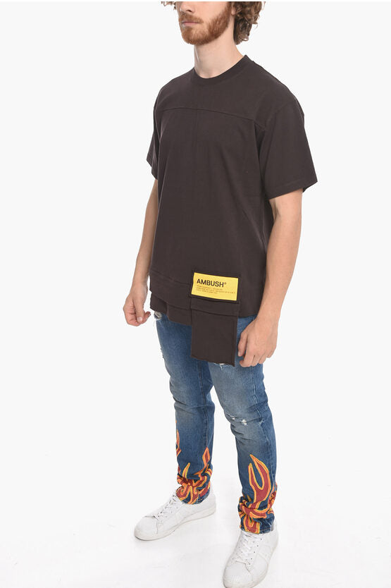 クルー ネック ウエスト ポケット コットン Tシャツ