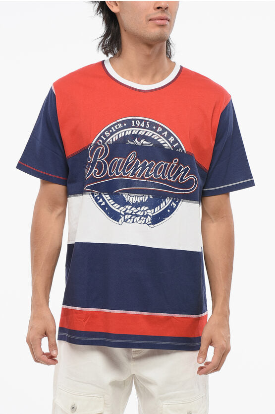 カラー ブロック クルーネック Tシャツ ウィズ プリント ロゴ