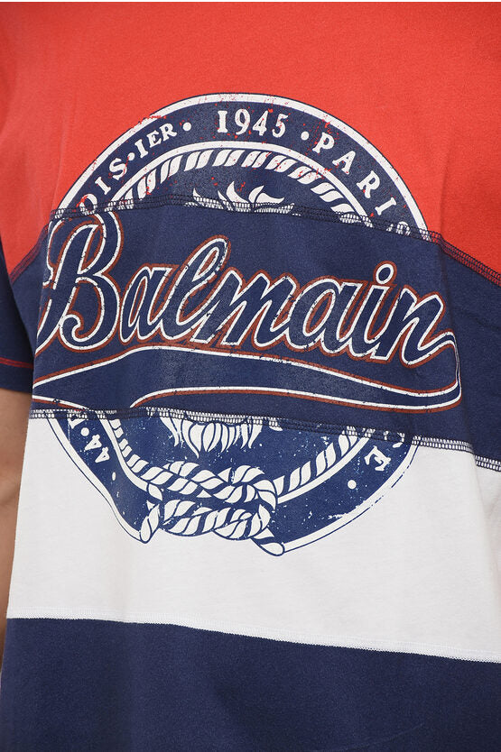 カラー ブロック クルーネック Tシャツ ウィズ プリント ロゴ