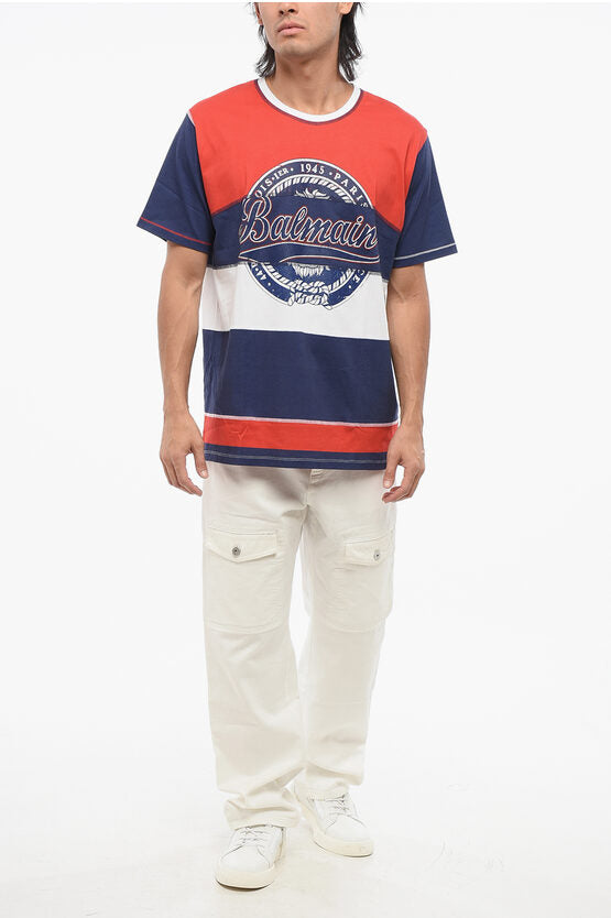 カラー ブロック クルーネック Tシャツ ウィズ プリント ロゴ