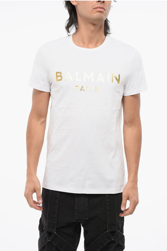 ソリッド カラー クルーネック Tシャツ ウィズ ゴールデン ロゴ