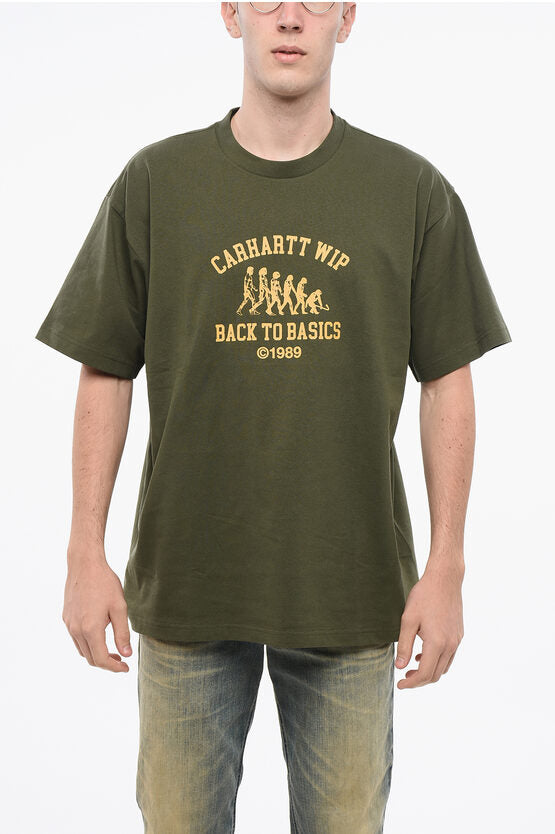 プリント オーガニック コットン バック ベーシック クルーネック Tシャツ