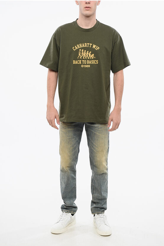 プリント オーガニック コットン バック ベーシック クルーネック Tシャツ