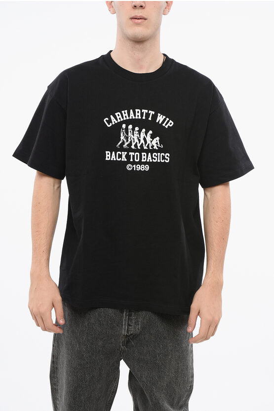 プリント オーガニック コットン バック ベーシック クルーネック Tシャツ