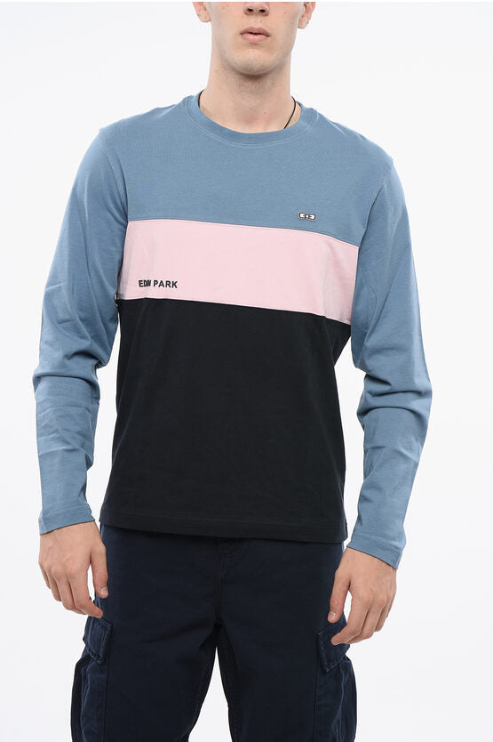 ロング スリーブ カラー ブロック クルーネック Tシャツ