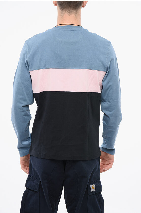 ロング スリーブ カラー ブロック クルーネック Tシャツ