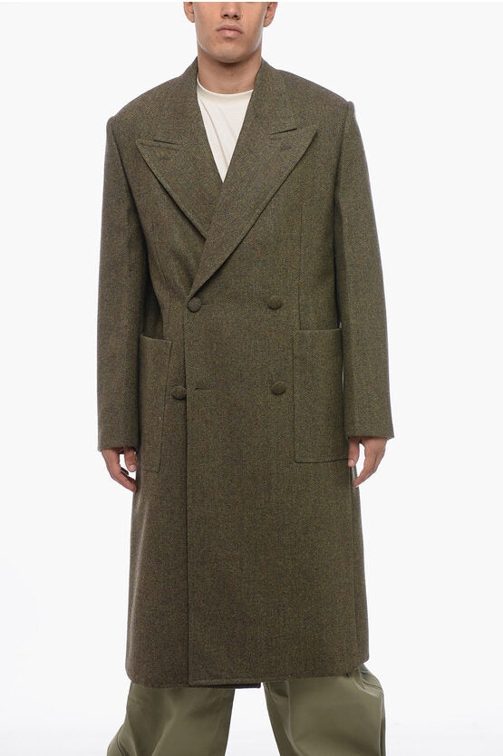 90s GIVENCHYジバンシー ウールロングコートダブルヘリンボーン Givenchy/ジバンシィ|ヘリンボーン ウール ブレスト コート