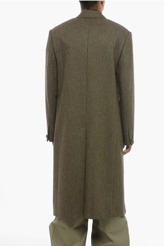 90s GIVENCHYジバンシー ウールロングコートダブルヘリンボーン Givenchy/ジバンシィ｜ヘリンボーン ウール ブレスト コート