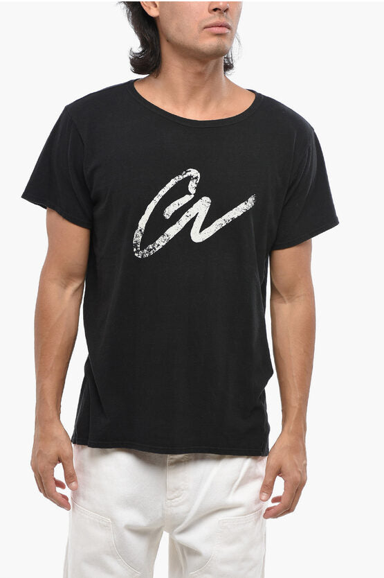 ソリッド カラー クルーネック Tシャツ ウィズ コントラスティング プリント