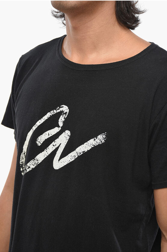 ソリッド カラー クルーネック Tシャツ ウィズ コントラスティング プリント