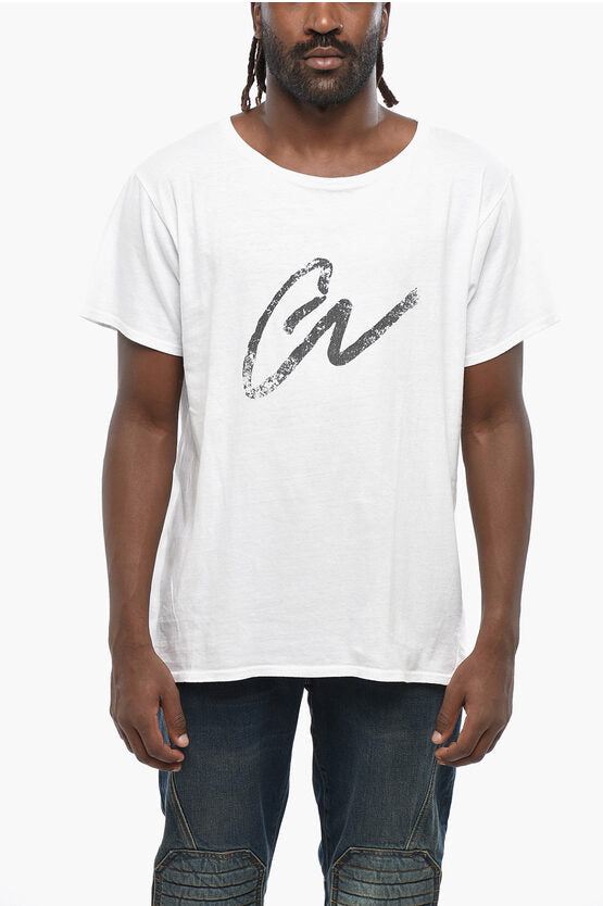 ソリッド カラー クルーネック Tシャツ ウィズ コントラスティング プリント