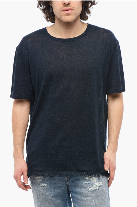 リネン クルーネック Tシャツ ウィズ フレイド ヘム