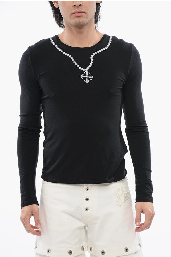 ネックレス ロング スリーブ Tシャツ
