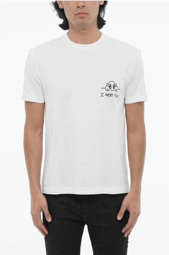 コットン スリム フィット アイ シー ユー クルーネック Tシャツ