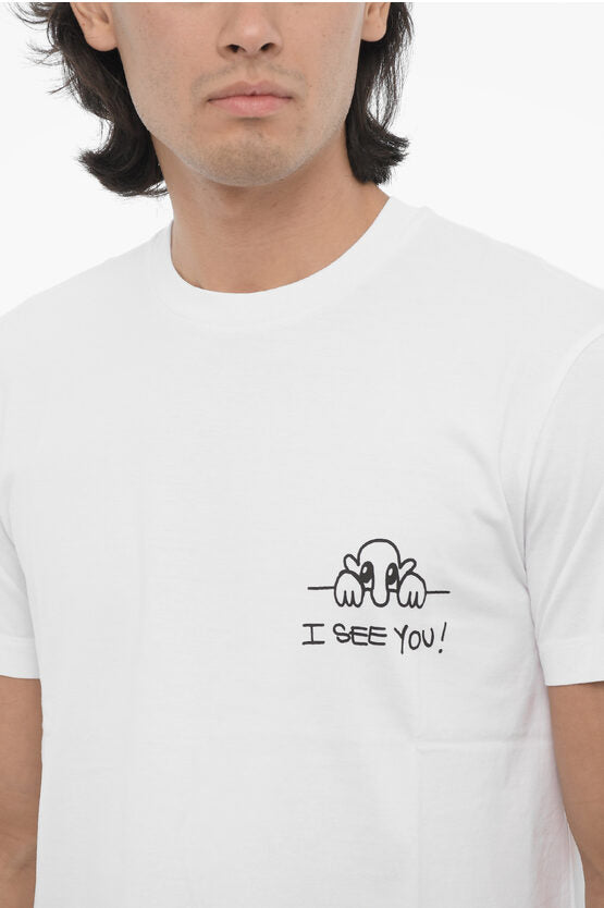 コットン スリム フィット アイ シー ユー クルーネック Tシャツ