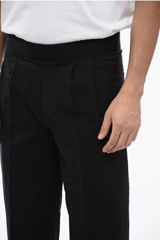 テーパード フィット リネン ブレンド パンツ ウィズ ダブル プリーツ