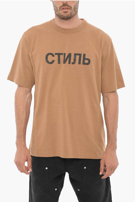 ソリッド カラー クルーネック Tシャツ ウィズ コントラスティング プリント