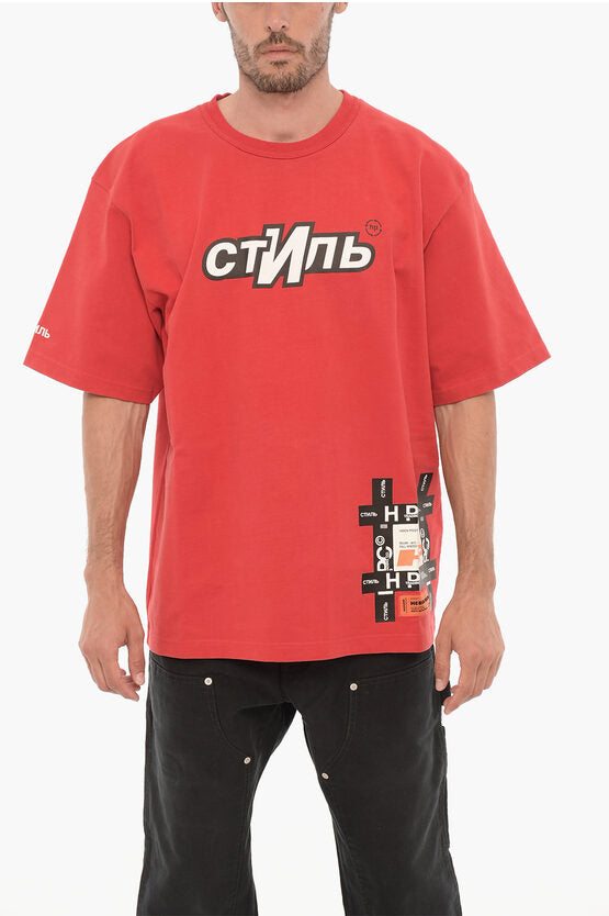 プリント コットン クルーネック Tシャツ