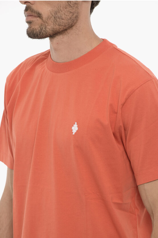 ソリッド カラー クルーネック Tシャツ ウィズ クロス エンブロイダリー