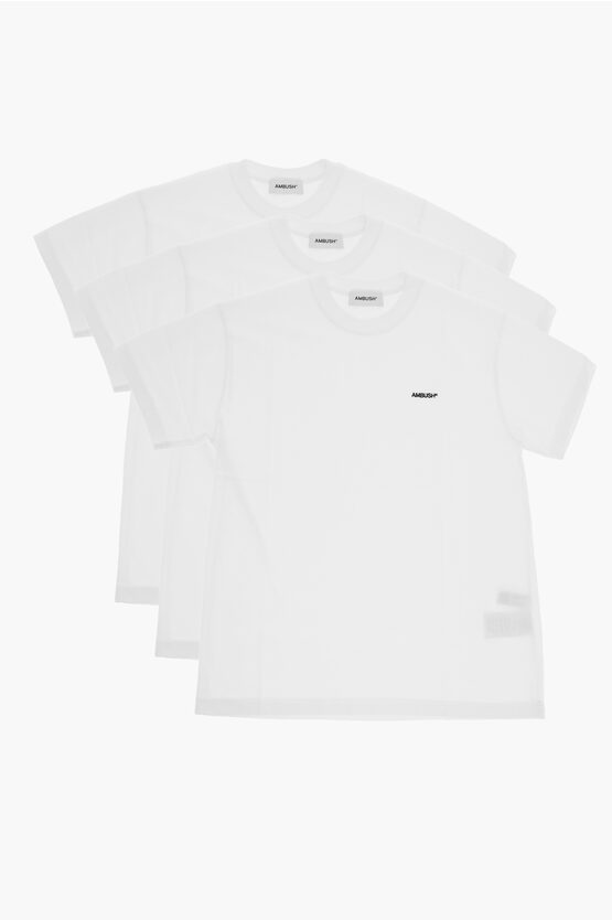 セット オブ 3 ソリッド カラー Tシャツ ウィズ エンブロイダード ロゴ