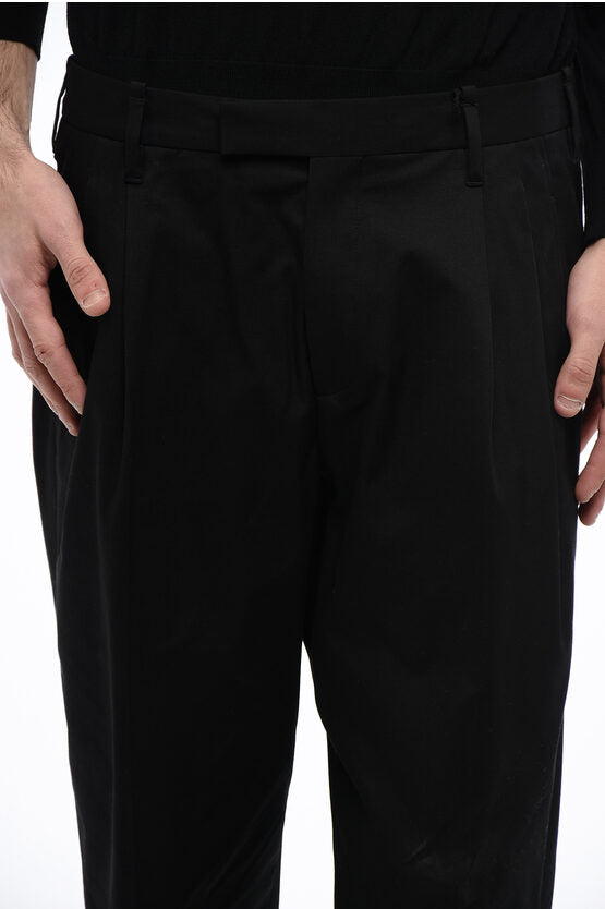 ダブルプリーツ ストレッチ コットン パンツ