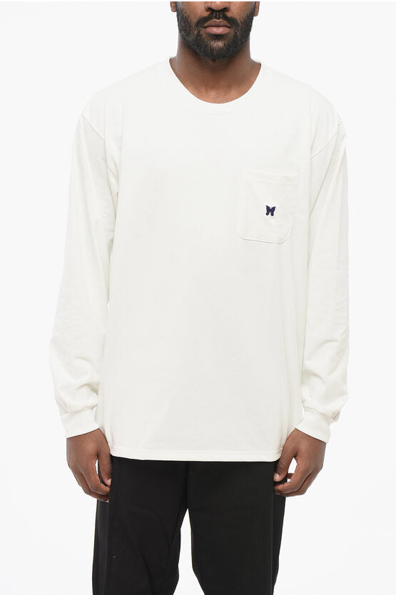 ロング スリーブ クルーネック Tシャツ ウィズ ブレスト ポケット アンド バター