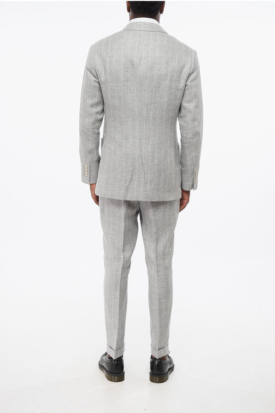 Brunello Cucinelli リネンキャップ 夏の高級リゾートスタイル Brunello Cucinelli - Gray Floral Print Linen Kimono Top