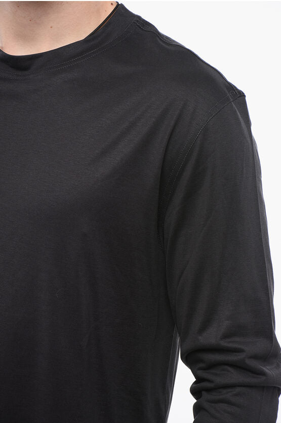 ロング スリーブ シルク ユニセックス クルーネック Tシャツ