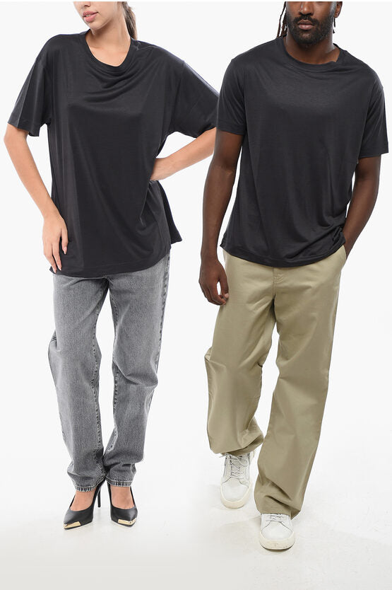 オーバーサイズ フィット シルク ユニセックス クルーネック Tシャツ