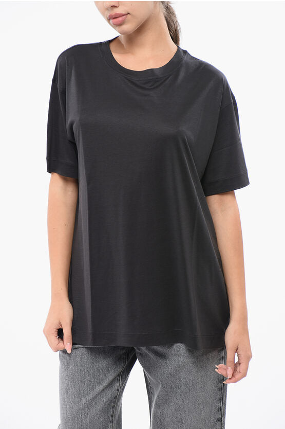 オーバーサイズ フィット シルク ユニセックス クルーネック Tシャツ