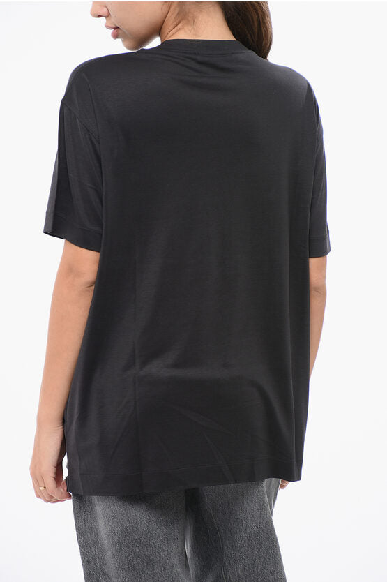 オーバーサイズ フィット シルク ユニセックス クルーネック Tシャツ